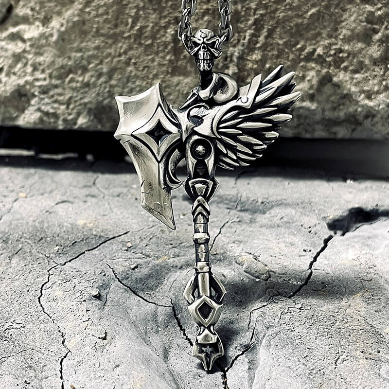 Viking  Gorehowl Tomahawk Sterling Silver Skull Pendant | Gthic.com