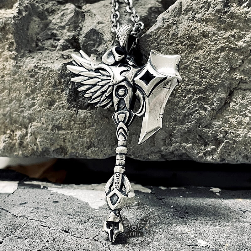 Viking  Gorehowl Tomahawk Sterling Silver Skull Pendant | Gthic.com