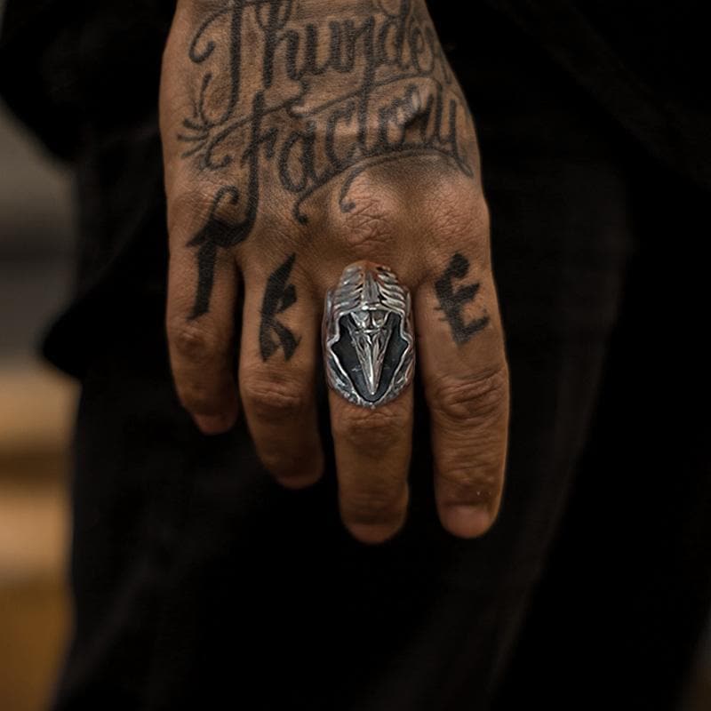 Viking Ravens Hugin Stainless Steel Ring02 | Gthic.com