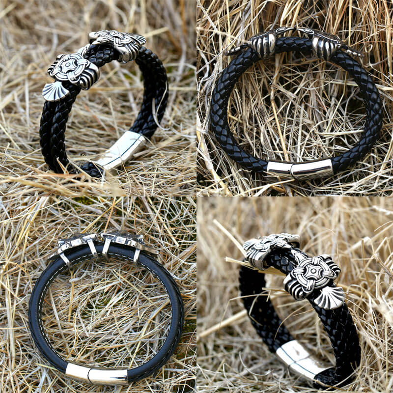 Viking Ravens Stainless Steel Braided Bracelet03 | Gthic.com
