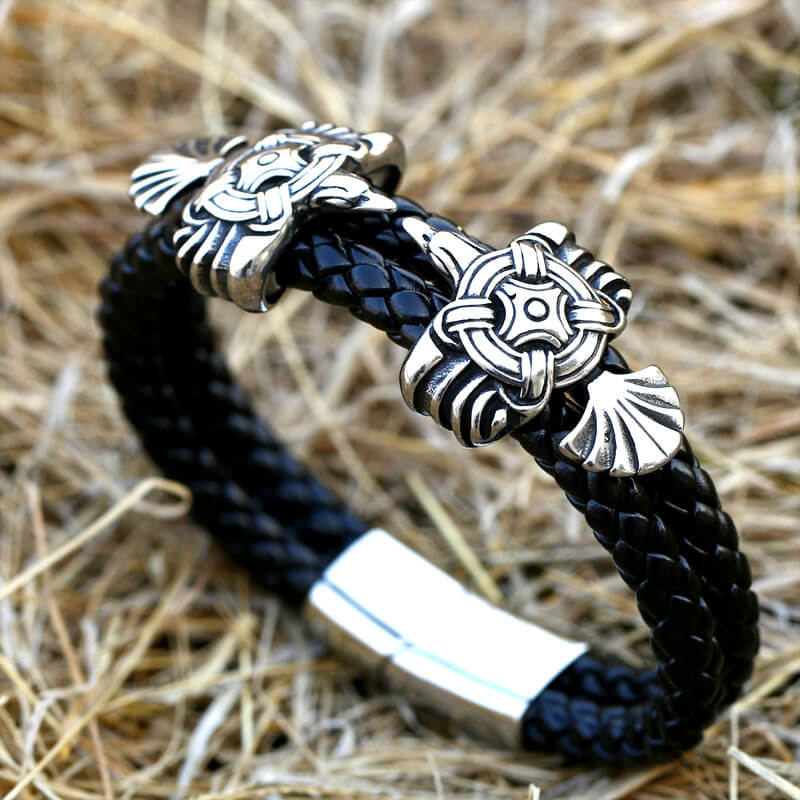 Viking Ravens Stainless Steel Braided Bracelet02 | Gthic.com