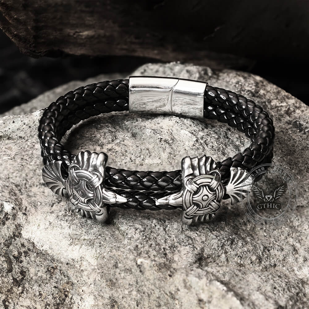 Viking Ravens Stainless Steel Braided Bracelet
