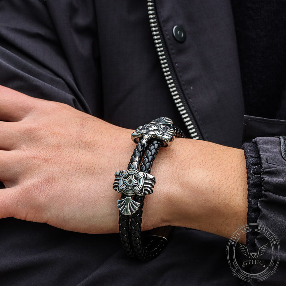 Viking Ravens Stainless Steel Braided Bracelet