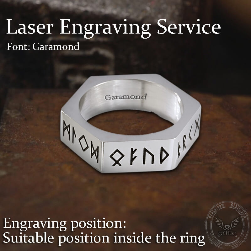 Viking Runes Hexagon Stainless Steel Geometric Ring