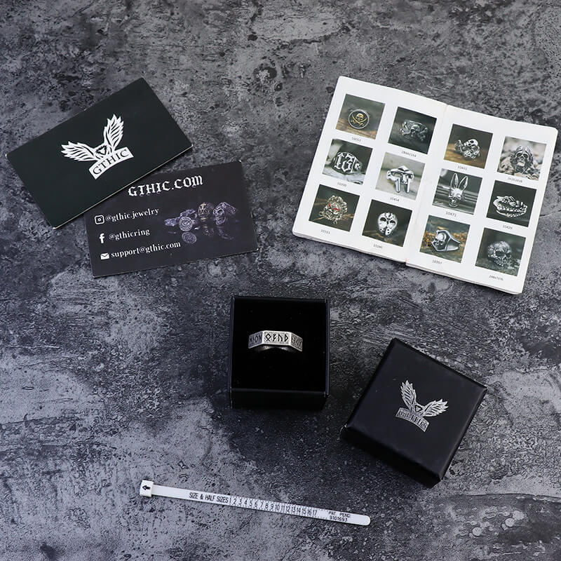 Viking Runes Hexagon Stainless Steel Geometric Ring