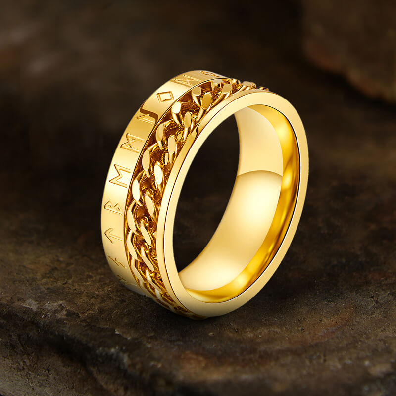 Viking Runes Stainless Steel Chain Spinner Ring | Gthic.com
