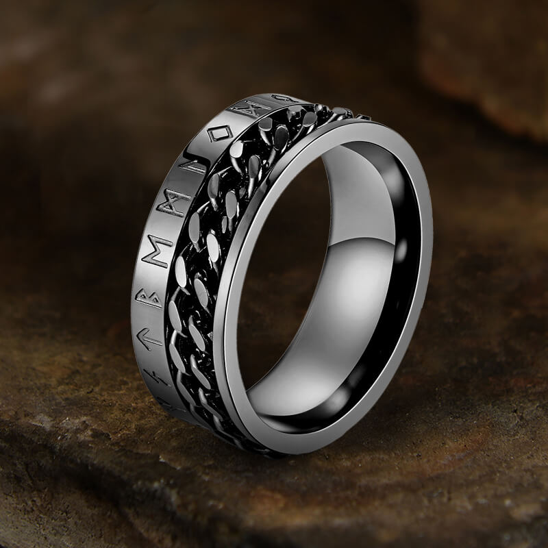 Viking Runes Stainless Steel Chain Spinner Ring | Gthic.com