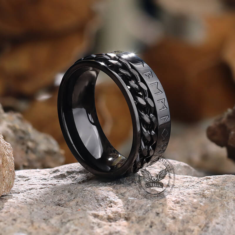 Viking Runes Stainless Steel Chain Spinner Ring