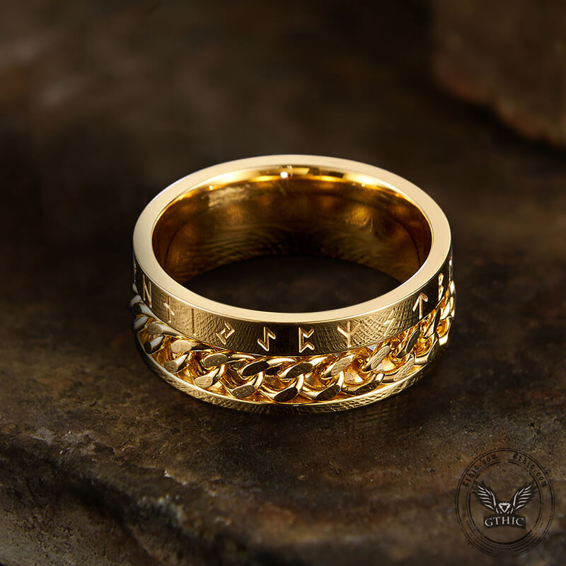 Viking Runes Stainless Steel Chain Spinner Ring