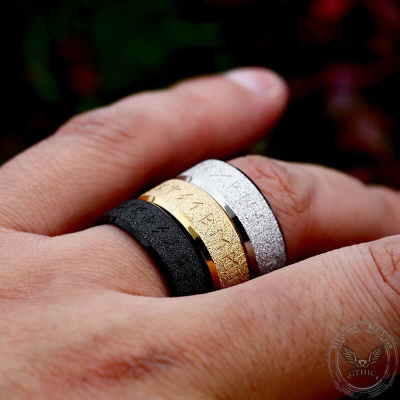 Viking Runes Stainless Steel Frosted Ring | Gthic.com