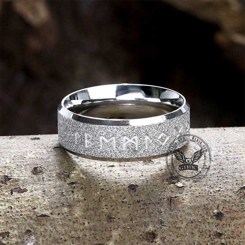 Viking Runes Stainless Steel Frosted Ring | Gthic.com