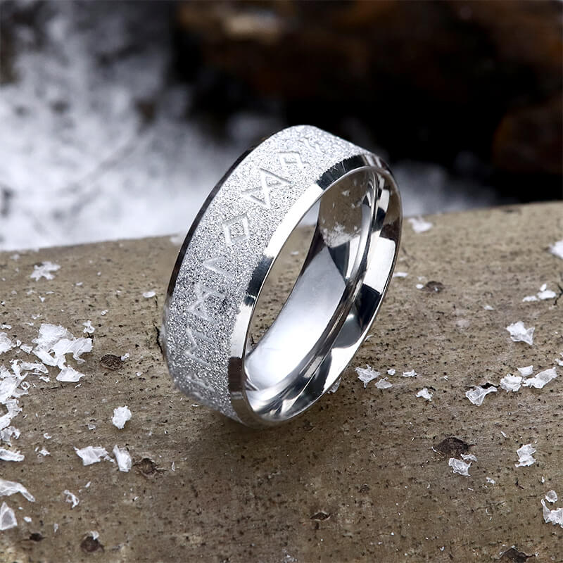 Viking Runes Stainless Steel Frosted Ring | Gthic.com