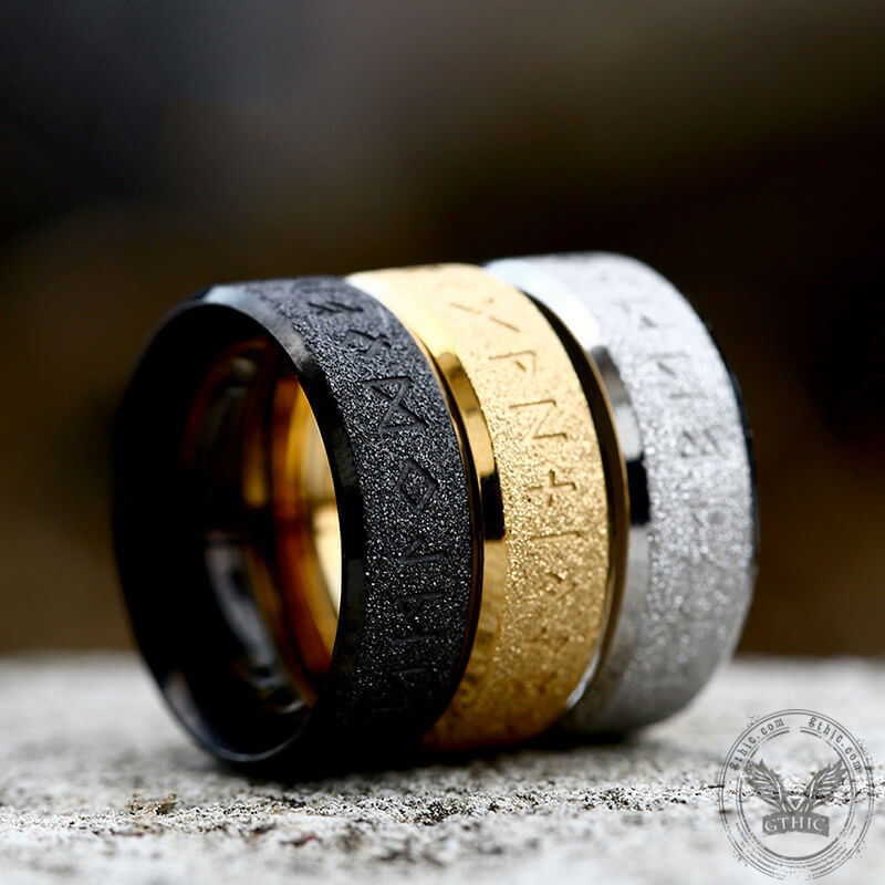 Viking Runes Stainless Steel Frosted Ring | Gthic.com