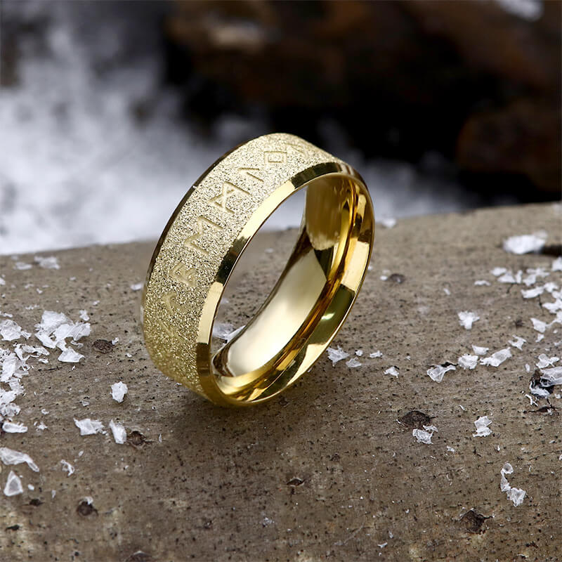 Viking Runes Stainless Steel Frosted Ring | Gthic.com