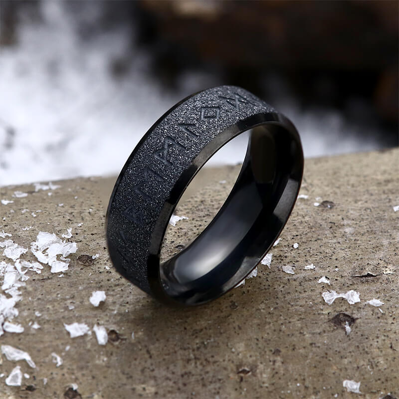 Viking Runes Stainless Steel Frosted Ring | Gthic.com