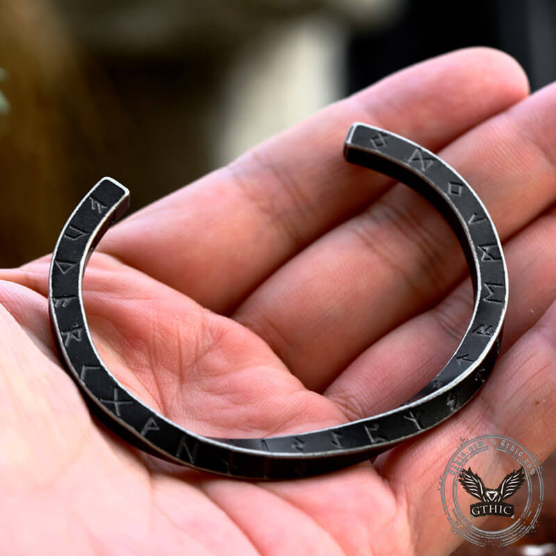 Viking Runes Twist Cuff Stainless Steel Bracelet | Gthic.com