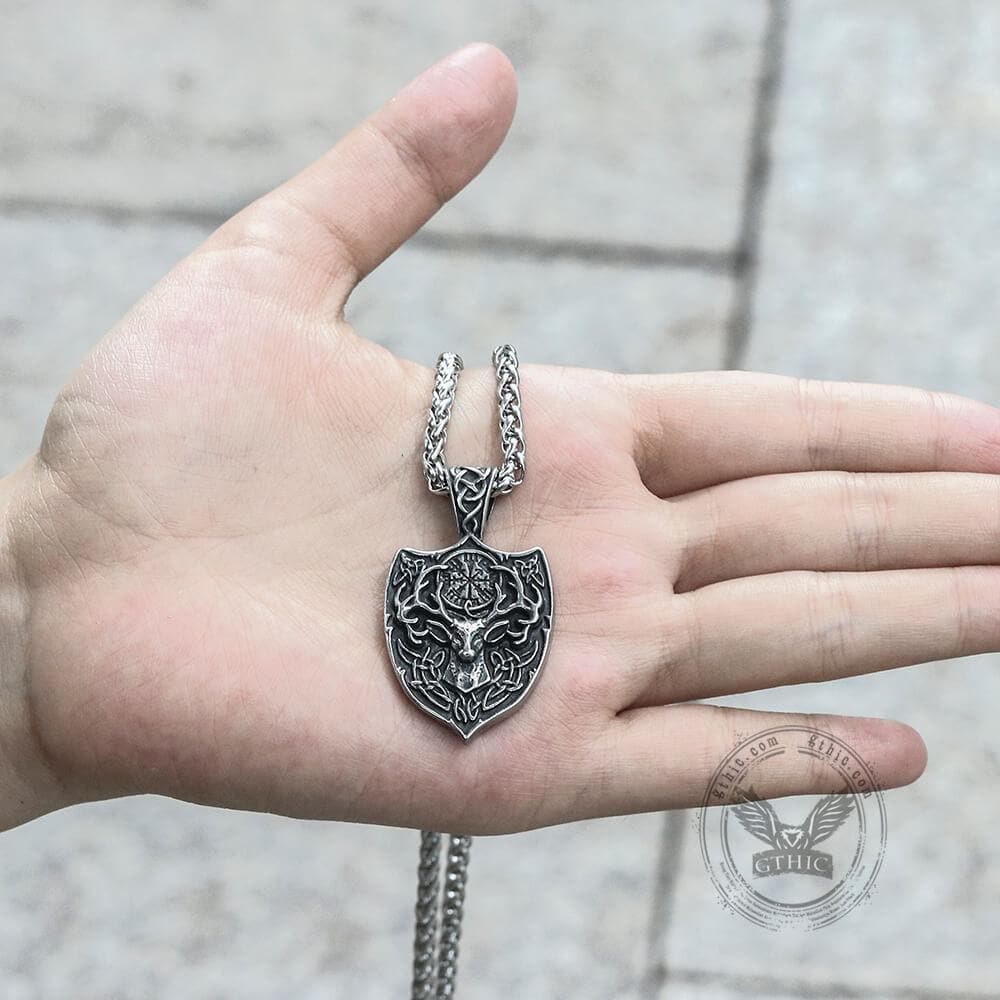 Viking Stag Vegvisir Stainless Steel Pendant 03 | Gthic.com