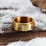 Viking Symbol Rotatable Stainless Steel Ring 08 gold | Gthic.com