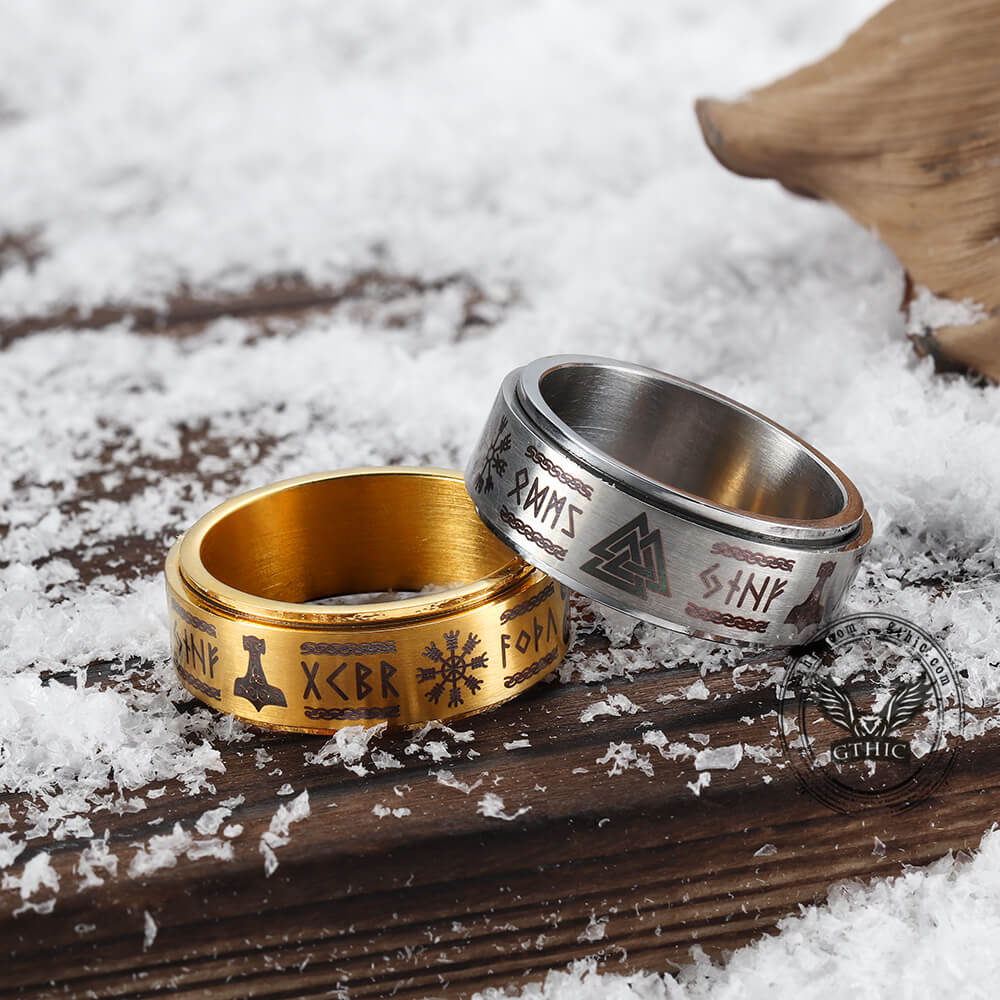 Viking Symbol Rotatable Stainless Steel Ring 01 | Gthic.com