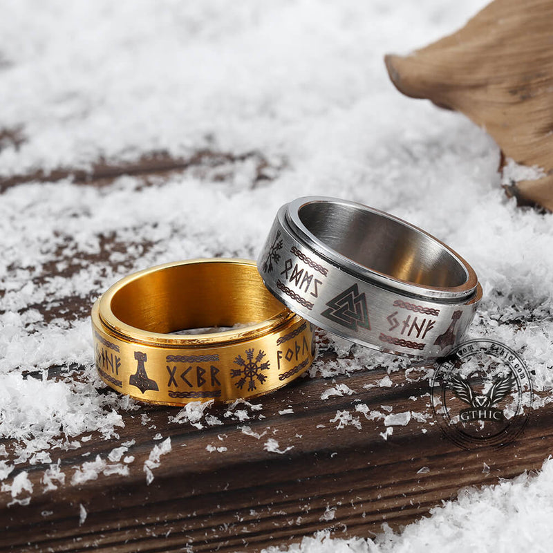 Viking Symbol Rotatable Stainless Steel Ring 01 | Gthic.com