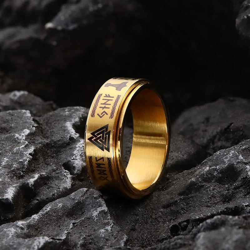 Viking Symbol Rotatable Stainless Steel Ring 01 gold | Gthic.com