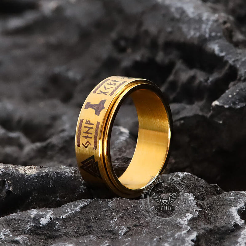 Viking Symbol Rotatable Stainless Steel Ring 03 gold | Gthic.com