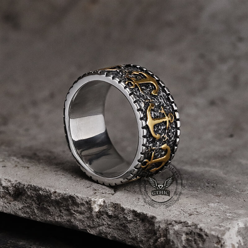 Vintage Anchor Stainless Steel Marine Ring | Gthic.com