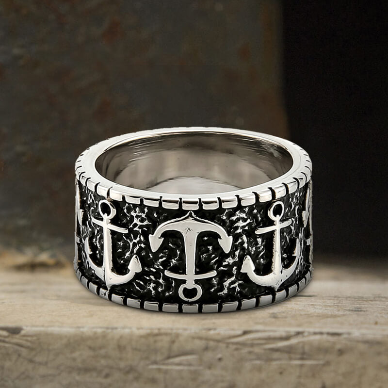 Vintage Anchor Stainless Steel Marine Ring silver | Gthic.com