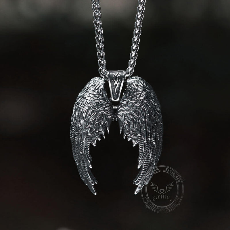 Vintage Angel Wings Stainless Steel Pendant 04 | Gthic.com