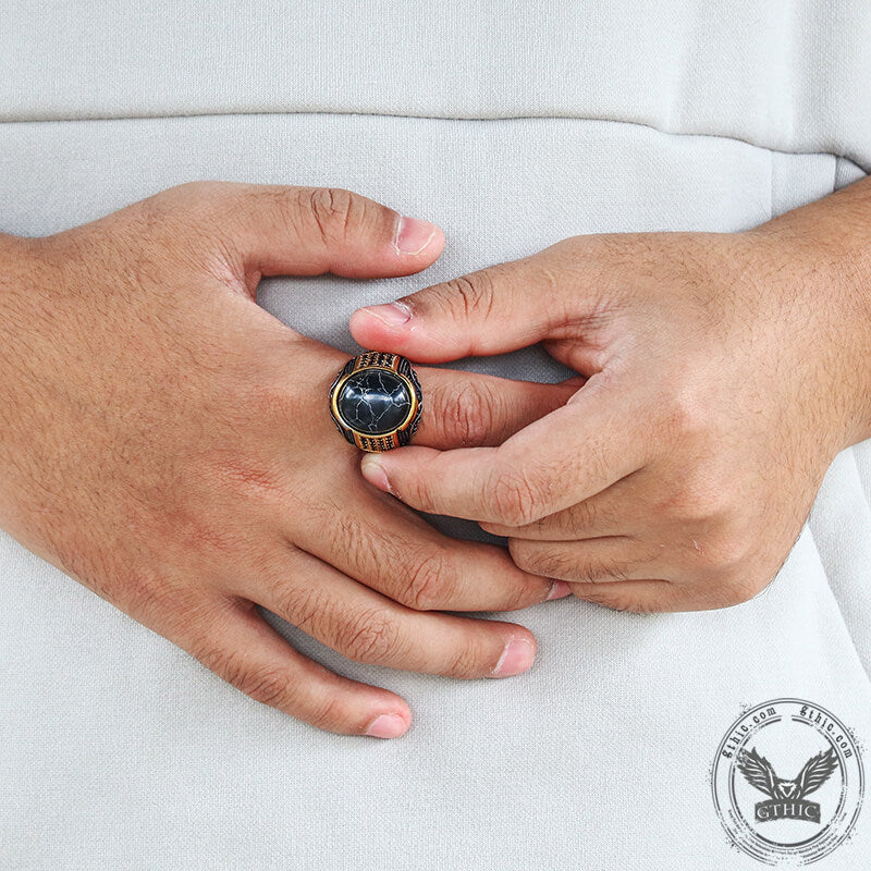 Vintage Black Stone Stainless Steel Gemstone Ring