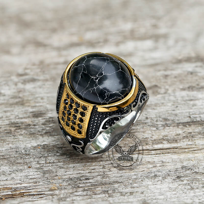 Vintage Black Stone Stainless Steel Gemstone Ring | Gthic.com