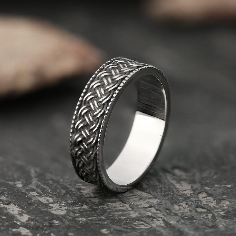Vintage Braided Textured Stainless Steel Ring 01 | Gthic.com