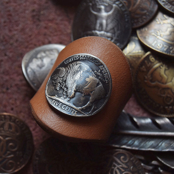 Vintage Buffalo Nickel Leather Scarf Ring