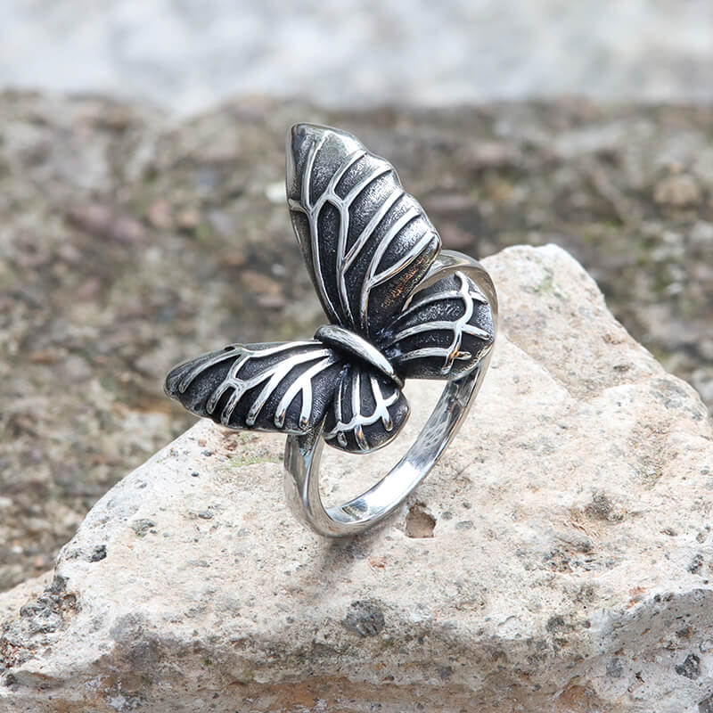 Vintage Butterfly Stainless Steel Animal Ring | Gthic.com