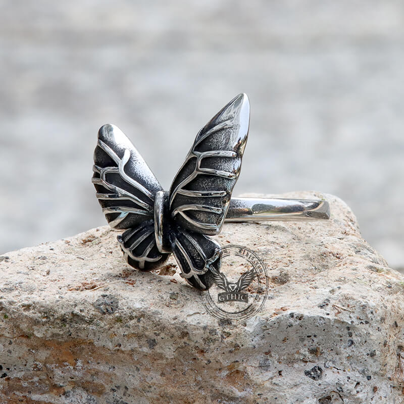 Vintage Butterfly Stainless Steel Animal Ring | Gthic.com