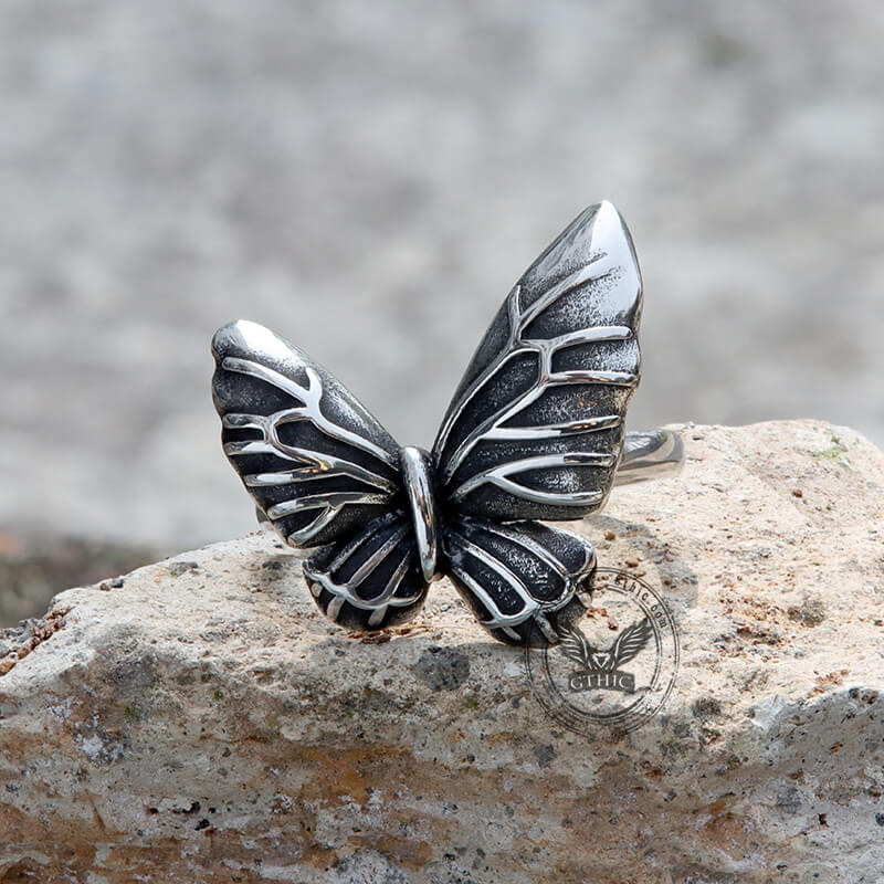 Vintage Butterfly Stainless Steel Animal Ring | Gthic.com