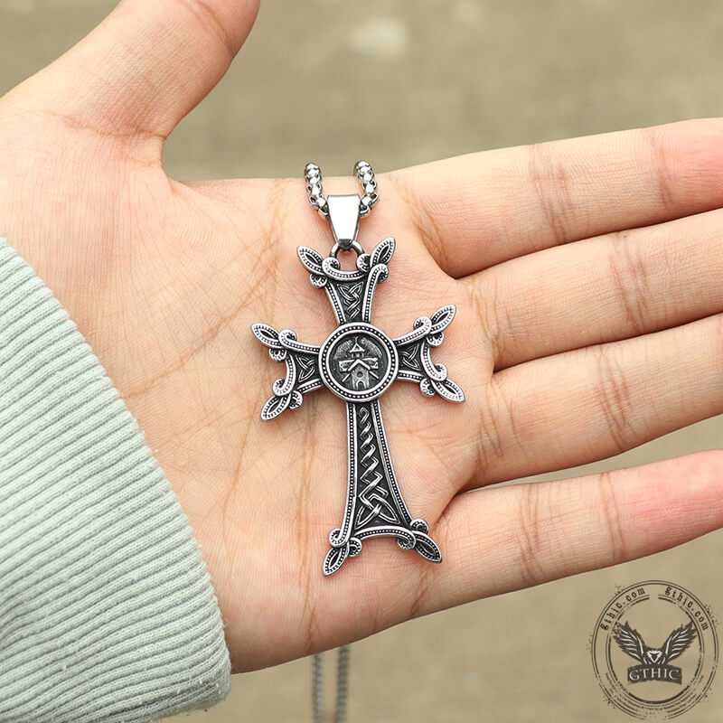 Pendentif viking croix celtique vintage en acier inoxydable