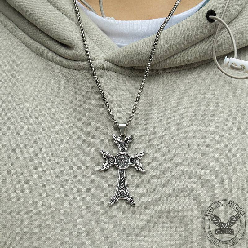 Pendentif viking croix celtique vintage en acier inoxydable