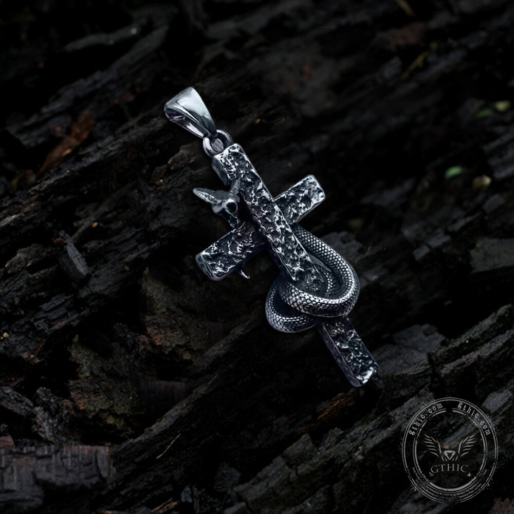 Vintage Celtic Dragon Stainless Steel Cross Pendant 04 | Gthic.com