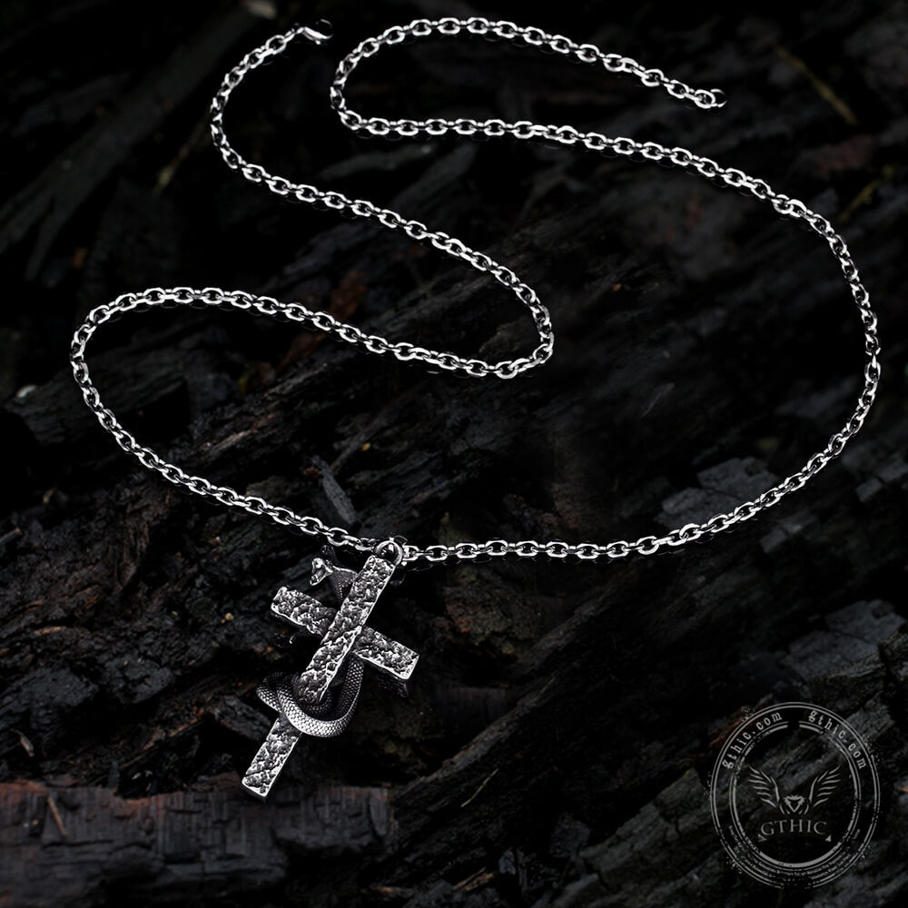 Vintage Celtic Dragon Stainless Steel Cross Pendant 03 | Gthic.com