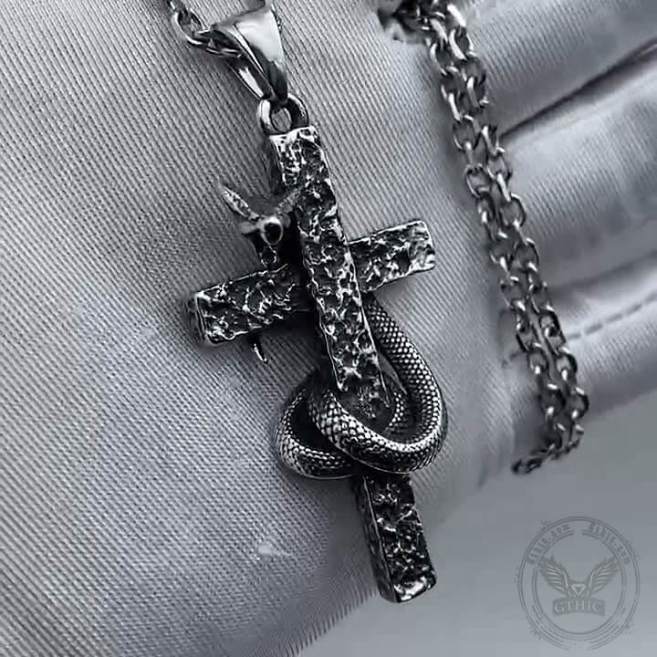 Vintage Celtic Dragon Stainless Steel Cross Pendant 02 | Gthic.com