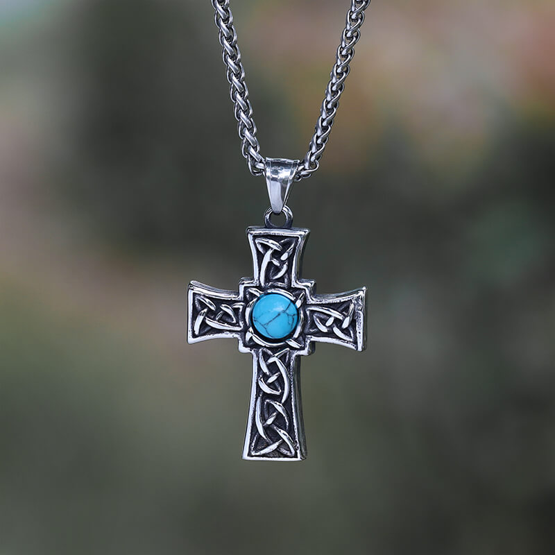 Vintage Celtic Knot Turquoise Stainless Steel Cross Pendant | Gthic.com