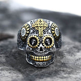 Vintage Cross Stainless Steel Sugar Skull Ring 03 | Gthic.com