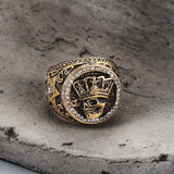 Vintage Crown Skull Stainless Steel Ring 03 gold | Gthic.com
