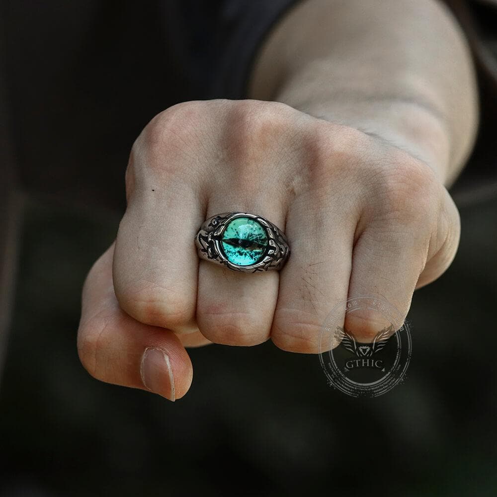 Devil Eye Biker Ring | Stainless Steel Gothic Skull Punk Ring For Men & Women - Blue, Green, Yellow - View #7