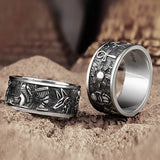 Vintage Egyptian Gods Embossed Sterling Silver Ring01 | Gthic.com