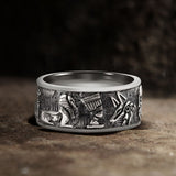 Vintage Egyptian Gods Embossed Sterling Silver Ring01 | Gthic.com