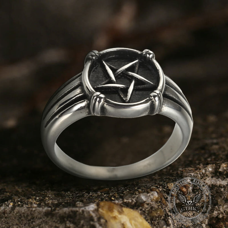Vintage Five-pointed Star Stainless Steel Ring04 | Gthic.com