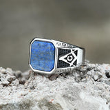 Vintage Frosted Lapis Lazuli Masonic Stainless Steel Ring Silver | Gthic.com