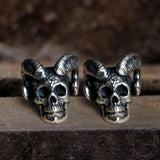 Vintage Goat Head Skull Sterling Silver Stud Earrings 01 | Gthic.com